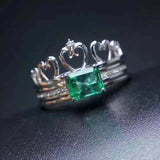 2ct Green Emerald Cut Bridal Set Crown Engagement Ring Guard 14k White Gold Over