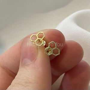 HoneyComb Design Stud Earrings for Women 14k Yellow Gold Plated