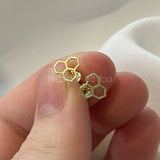 HoneyComb Design Stud Earrings for Women 14k Yellow Gold Plated