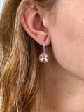 2ct Cushion Cut Peach Morganite Halo Diamond Drop Earrings 14k White Gold Finish