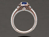 3ct Round Cut Blue Sapphire Milgrain Accent Diamond Halo Ring 14k Rose Gold Over