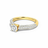 2.4ct Round Cut Diamond Solitaire with Round Accent Ring 14k Yellow Gold Finish