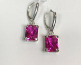 2ct Drop Earrings Radiant Cut Ruby Solitaire LeverBack 14k White Gold Finish