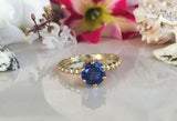 1ct Round Cut Blue Sapphire Beaded Ball Shank Solitaire Ring 14k YellowGold Over