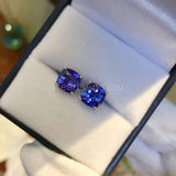 0.7ct Round Simulated Tanzanite Solitaire Stud Earrings 14k White Gold Plated