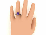 2ct Cushion Purple Amethyst Diamond Accent Bridal Set Ring 14k White Gold Finish