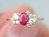 1.8ct Engagement Ring Oval Cut Pink Ruby Cluster Design 14k Yellow Gold Finish