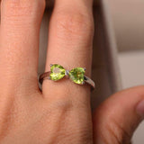 1.2ct Engagement Ring Heart Cut Green Peridot Bow Knot 14k White Gold Finish