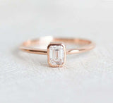 1.5ct Emerald Diamond Engagement Ring 14k Rose Gold Finish Minimalist Bridal Set