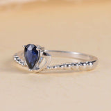 0.5ct Pear Cut Blue Sapphire Engagement Ring 14k White Gold Finish Beaded Crown