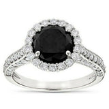 3Ct Round Cut Black Diamond Halo Engagement Ring with Accent 14K White Gold Over