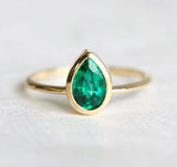 1ct Pear Green Emerald Engagement Ring 14k Yellow Gold Over Bezel Set Solitaire