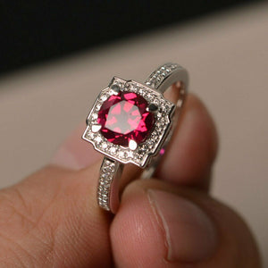 2ct Round Cut Pink Ruby Engagement Ring 14k WhiteGold Finish Halo Promise Design