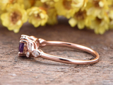 2ct Round Purple Amethyst Engagement Ring Leaf Design Accent 14k Rose Gold Over