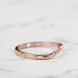 Curved Minimalist Wedding Band 0.15ct Round Cut VVS1D Diamond 14k Rose Gold Over