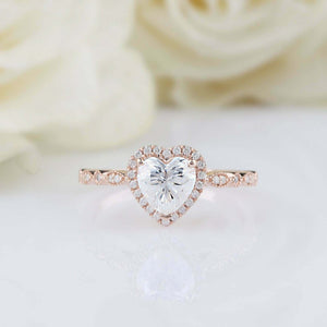 1.5ct Heart Cut Diamond Engagement Ring Round Accents Halo 14k Rose Gold Finish