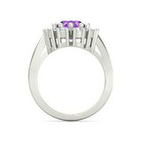 3Ct Round Cut Purple Amethyst Diamond Halo Engagement Ring 14K White Gold Finish