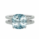 3Ct Cushion Cut Blue Aquamarine Dual Band Engagement Ring 14K White Gold Finish