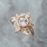 2.25ct Round Cut Morganite Engagement Ring Floral Art Deco 14k YellowGold Finish