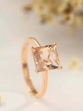 1.2ct Princess Cut Peach Morganite Minimalist Solitaire Ring 14k RoseGold Finish