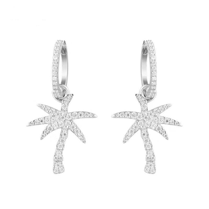 4Ct Round Cut Diamond Palm Tree Design Drop Earrings 14K White Gold Finish