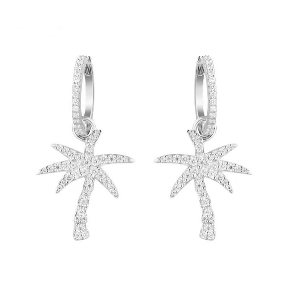 4Ct Round Cut Diamond Palm Tree Design Drop Earrings 14K White Gold Finish