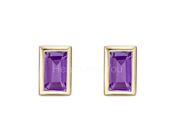 2ct Emerald Simulated Amethyst Bezel Set Stud Earrings 14k Yellow Gold Plated