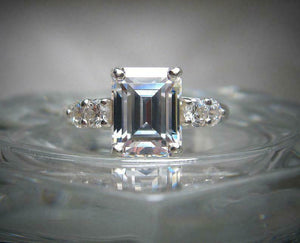 Five Stone Engagement Ring 2.5ct Emerald Cut VVS1D Diamond 14k White Gold Finish