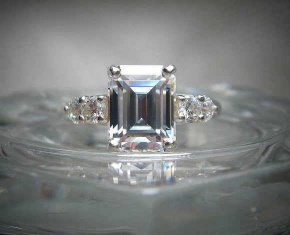 Five Stone Engagement Ring 2.5ct Emerald Cut VVS1D Diamond 14k White Gold Finish