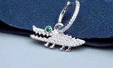 3Ct Round Cut Diamond Emerald Eyed Crocodile Drop Earrings 14K White Gold Finish