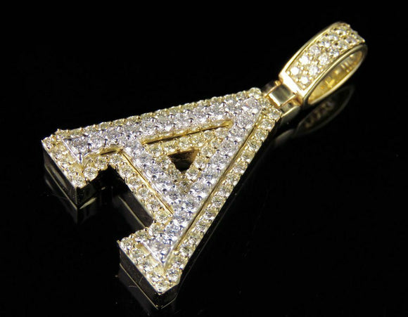 1.6ct Round Cut Diamond Custom Alphabet A Letter Pendant 14k Yellow Gold Finish