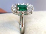 2.6ct Princess Cut Green Emerald Sunburst Ballerina Ring 14k White Gold Finish