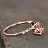 1ct Engagement Ring Heart Cut Peach Morganite Curved 14k Rose Gold Finish