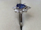 2.1ct Engagement Ring Pear Cut Blue Sapphire Halo Solitaire 14k WhiteGold Finish