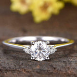 1ct Round Cut Diamond Engagement Ring Solitaire Trilogy 14k White Gold Finish