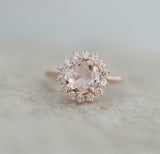 2ct Round Cut Peach Morganite Engagement Ring Diamond Floral 14k RoseGold Finish