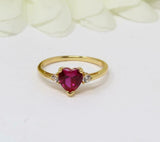 1ct Heart Cut Pink Ruby Engagement Ring Trilogy Minimalist 14k YellowGold Finish