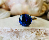 2.4ct Engagement Ring Round Cut Blue Sapphire Solitaire 14k White Gold Finish