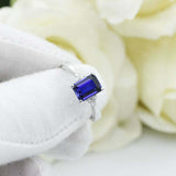 2ct Emerald Cut Blue Sapphire Engagement Ring Diamond Petite 14k White Gold Over