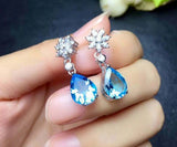 2.5ct Drop Earrings Pear Cut Blue Topaz Tear Floral 14k White Gold Finish