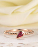 0.5ct Pear Cut Pink Ruby Beaded Ball Solitaire Engagement Ring 14k RoseGold Over