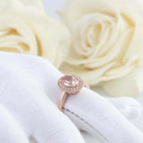 2ct Oval Cut Morganite Engagement Ring Diamond Halo Twist Rope 14k RoseGold Over