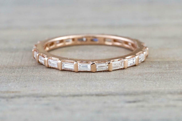 0.5ct Baguette Cut Diamond Wedding Band 14k Rose Gold Finish Channel Set Dainty