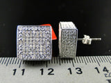 0.9ct Round Cut Diamond Ice Square Cube Cluster Stud Earrings 14k WhiteGold Over