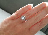 2Ct Round Blue Aquamarine Antique Milgrain Engagement Ring 14K White Gold Finish