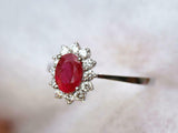 2ct Engagement Ring Oval Cut Ruby Diamond Halo Minimalist 14k White Gold Finish