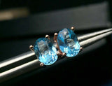 2.3ct Stud Earrings Oval Cut Blue Topaz Solitaire Design 14k Rose Gold Finish