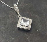 2.6ct Diamond Pendant Princess Cut Brilliant Halo 14k White Gold Finish NO CHAIN