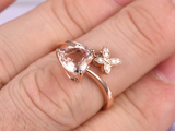 1.6ct Heart Cut Peach Morganite Diamond Floral Bypass Ring 14k Rose Gold Finish