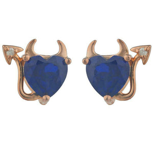 1.5ct Stud Earrings Heart Cut Blue Sapphire Devil Design 14k Rose Gold Finish